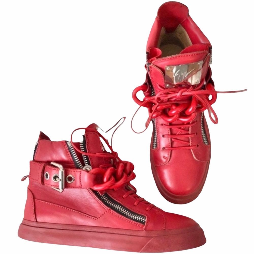 GIUSEPPE ZANOTTI Red Tonal Chain High-Top Sneakers - Size 7